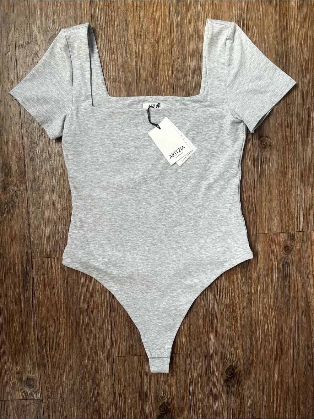 Aritzia Contour Squareneck Shortsleeve Bodysuit Grey Medium NWT